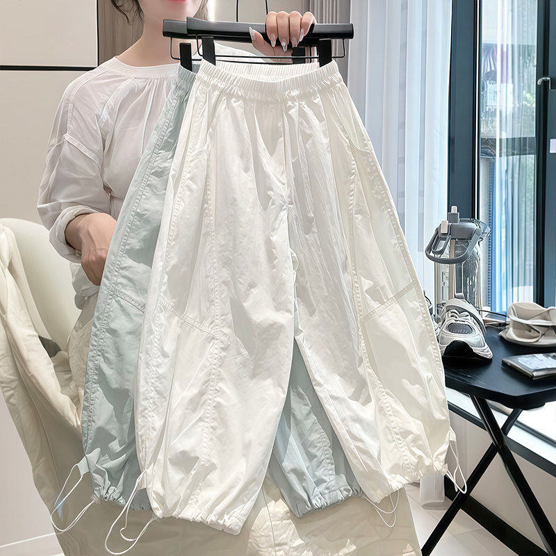 速干防大薄款儿童工装裤女童女孩束脚裤夏季裤子白色运动夏装蚊裤