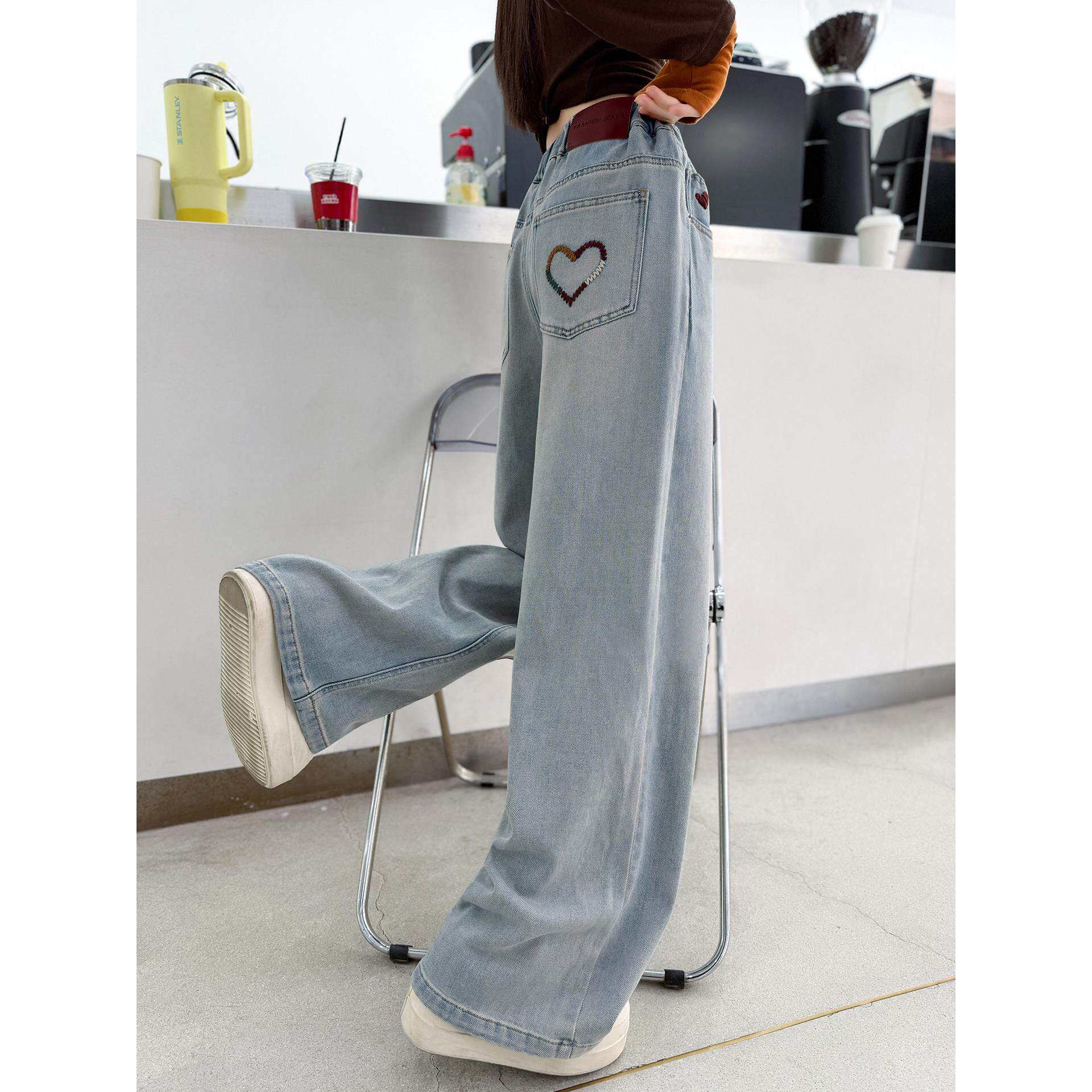 直筒腿女童大童牛仔裤浅色儿童外穿裤2026春秋阔裤子洋气好看新款