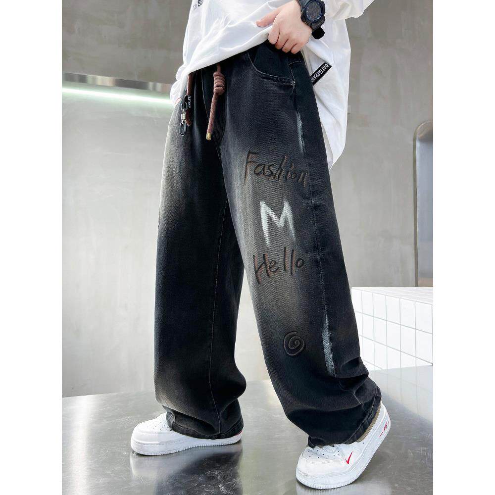 男童炸街春秋2026新款牛仔裤儿童中大童宽松男孩直筒长裤春装季潮