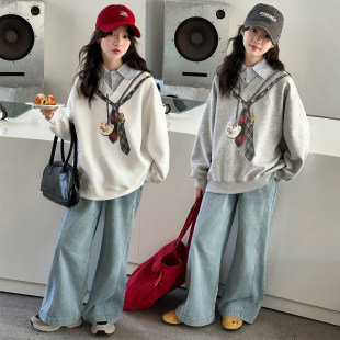 潮儿童女童中大童套装休闲两件春秋2026假新款两件套卫衣女孩洋派