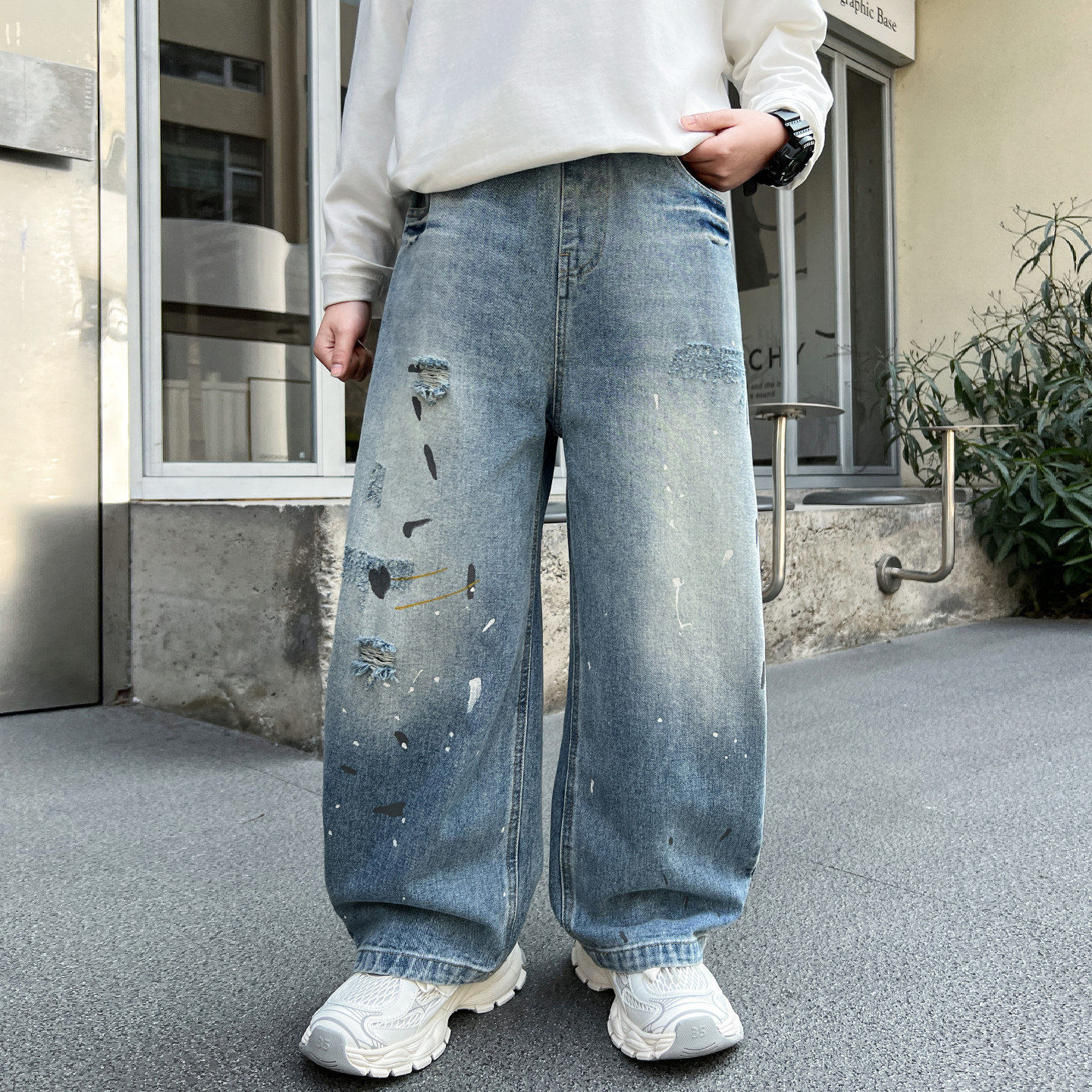 街舞春大童时髦破洞长裤款痞帅牛仔裤裤子男童春秋炸街直筒裤儿童