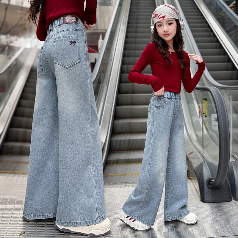牛仔裤韩版春秋裤子时尚儿童宽松休闲阔腿裤春天女童春款女孩大童