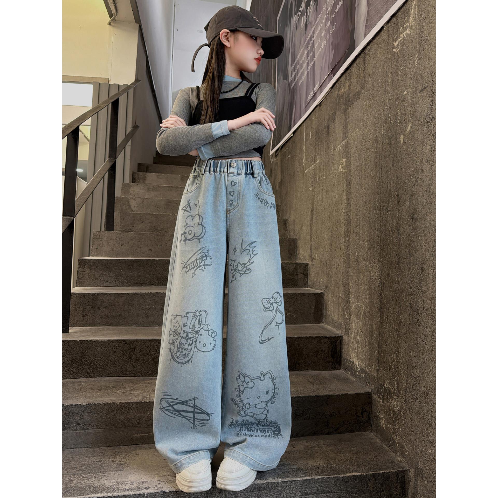 阔腿裤百搭女童大休闲潮洋气牛仔儿童牛仔裤