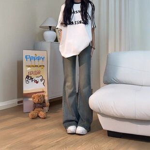 女童加绒牛仔裤冬装新款儿童加厚一体绒微喇长裤大童复古喇叭裤子