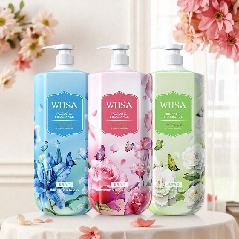 Whsa植物玫瑰白茶玫瑰百合香氛沐浴露大瓶家庭装持久留学清洁通用