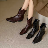 英伦风粗跟显瘦短靴牛仔靴复古欧美风 42头层山羊皮品质感绝