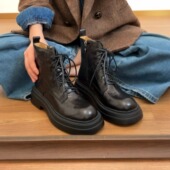 42头层羊皮马丁靴 高质感手抓纹复古工艺秋冬显瘦厚底马丁靴