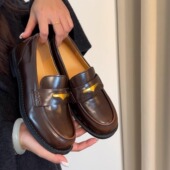 43大码 女鞋 全真皮金属扣乐福鞋 女平底通勤小皮鞋 一脚蹬复古女