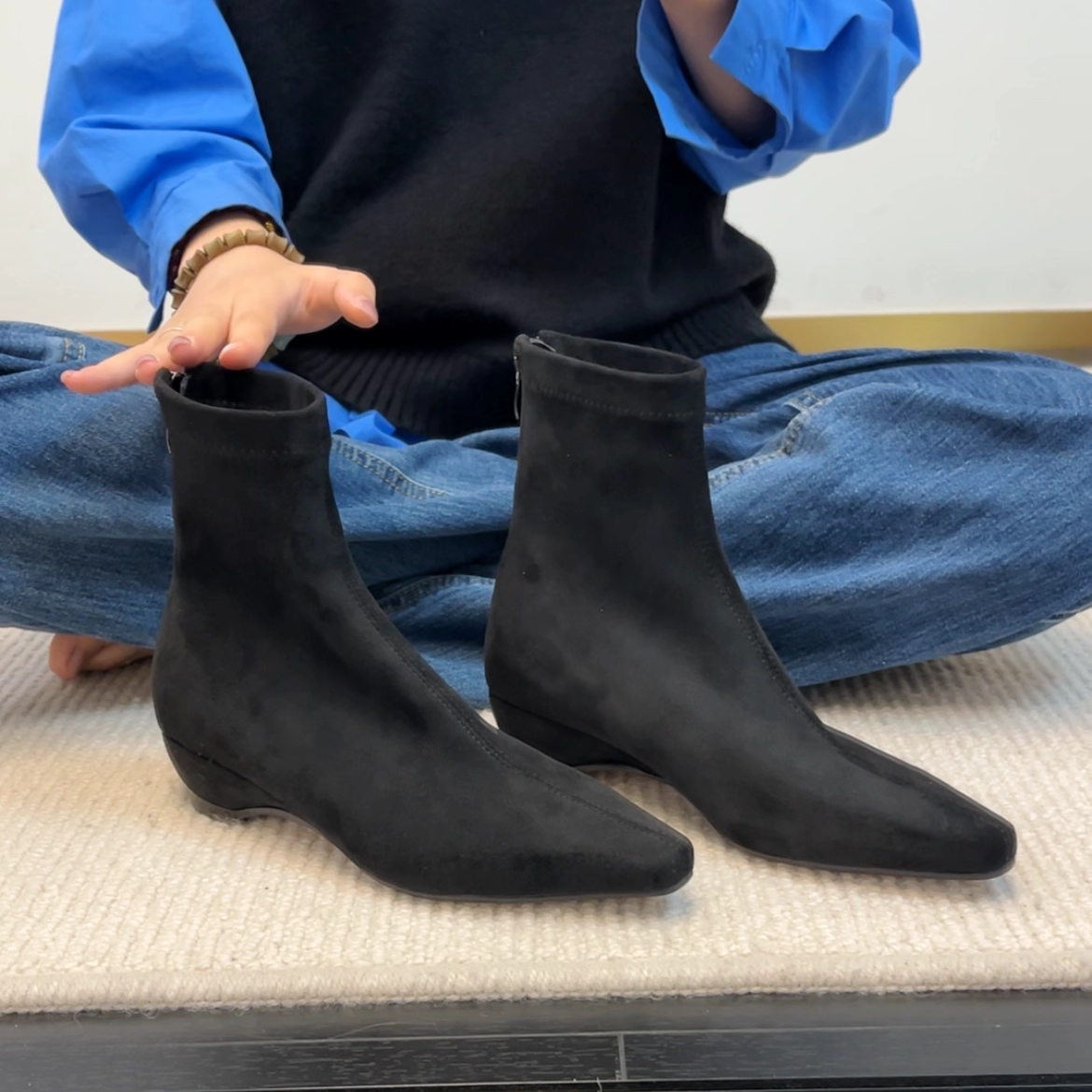 绒面内增高秋冬短靴磨砂瘦瘦靴