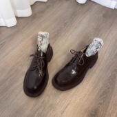 头层羊皮34 英伦风 女厚底粗跟单鞋 41码 里外真皮系带小皮鞋