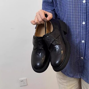 34-40码！羊皮厚底乐福鞋魔术贴一脚蹬小皮鞋通勤百搭粗跟单鞋