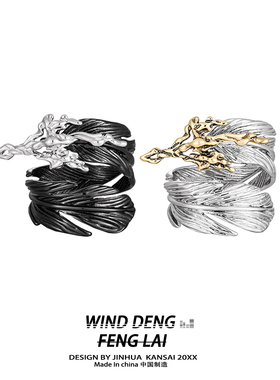 wind 个性复古黑色羽毛冷淡风高级感开口戒指女2025新款小众设计