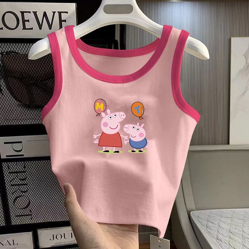 NASA童装纯棉背心小猪佩奇螺纹弹力背心女童中小童撞色无袖上衣衫