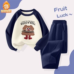 NASA女童多巴胺刺绣卫衣套装中大童汉堡立体刺绣加绒卫衣直筒裤子