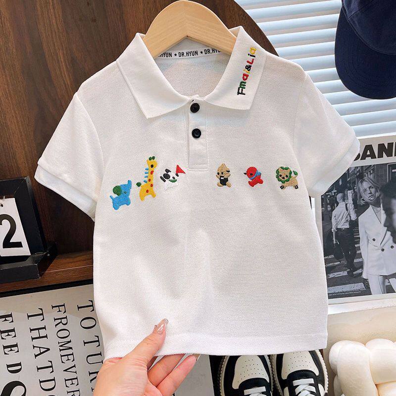 NASA童装纯棉POLO衫t恤男女童宝宝卡通刺绣t恤儿童痞帅翻领半袖衫