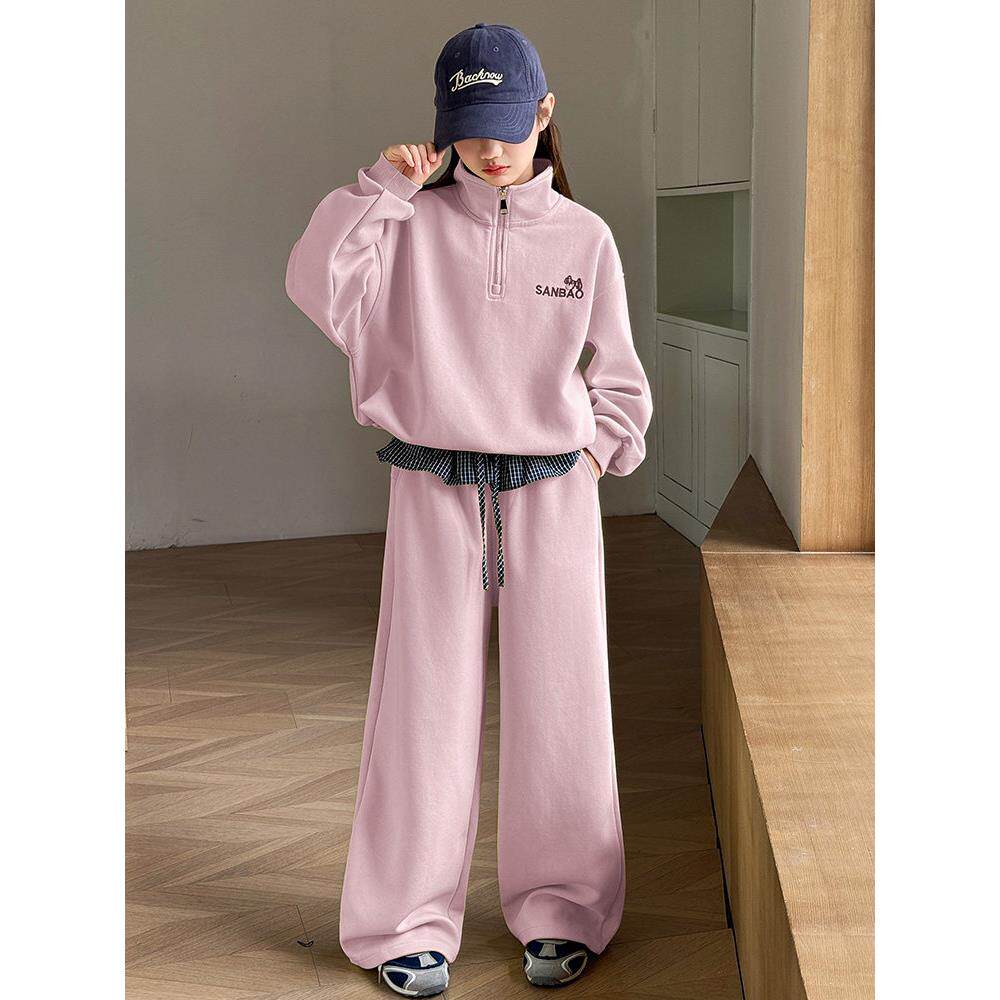 腿新款时尚春装休闲裤潮中大童运动装阔女童屁帘2026套装卫衣洋气