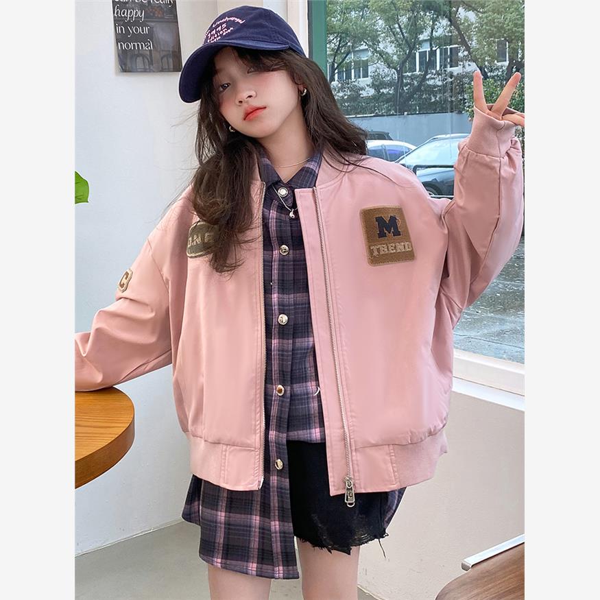 女子棒球制服2025春季和秋季6中间的孩子8韩国字母印花夹克10短夹