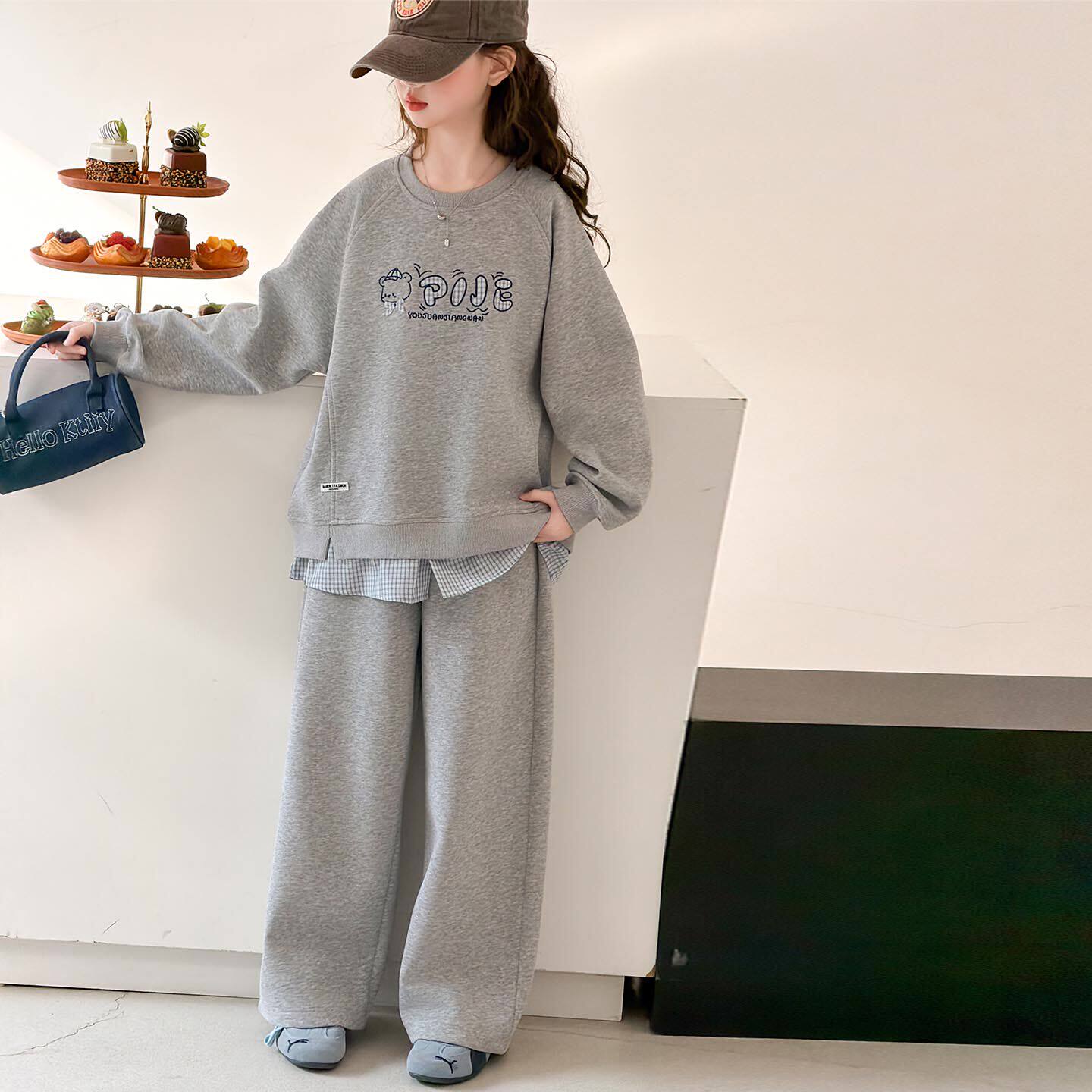 韩版女孩大中儿童春秋两件套春装款卫衣女童衣服套装洋气新款2026