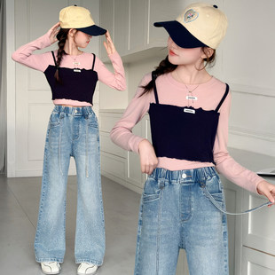 中大童卫衣洋派假春秋新款女孩潮两件女童套装休闲2026两件套儿童