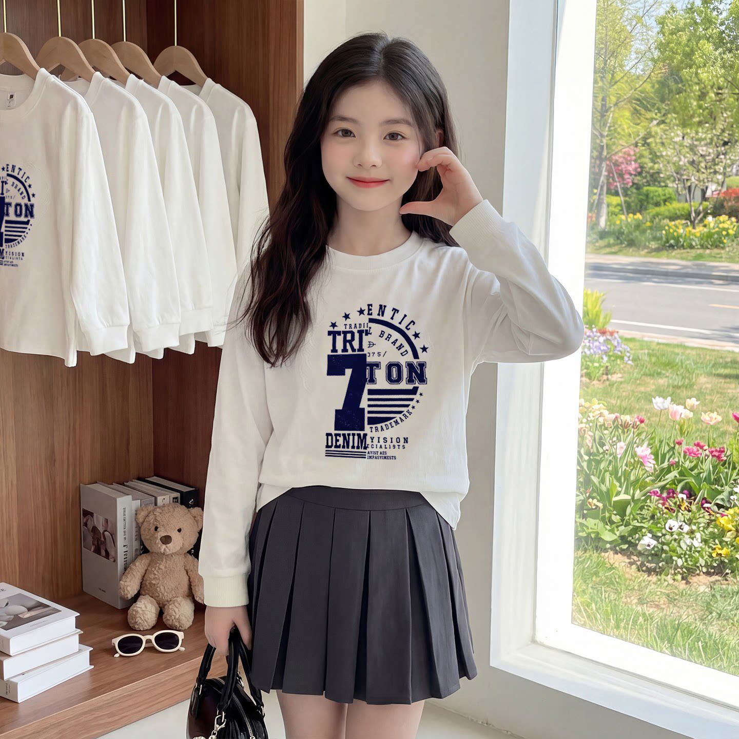 T恤衫女童新款长袖中大童上衣8春装2026百搭春秋季女孩岁打底儿童