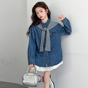 牛仔洋气女童装薄款大儿童披肩春装上衣百搭外套女孩春秋韩系衬衫