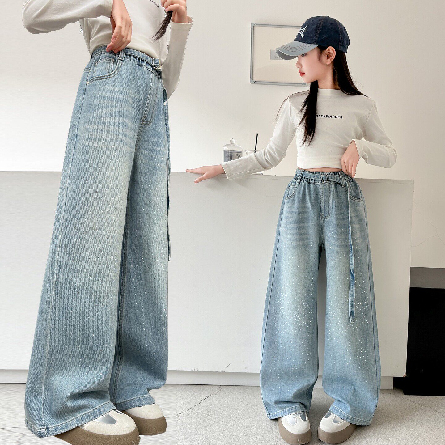 宽松女童阔腿裤儿童大童牛仔裤春季裤子直筒洋派2026韩版新款春秋