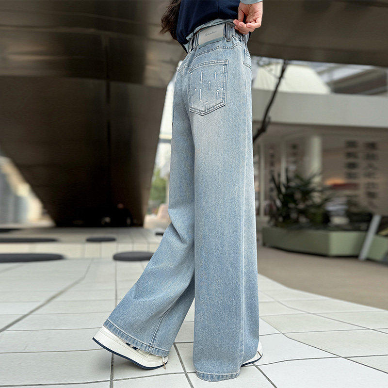 女童牛仔裤儿童浅色洋气大童外穿阔裤子裤直筒2026腿春装新款春秋