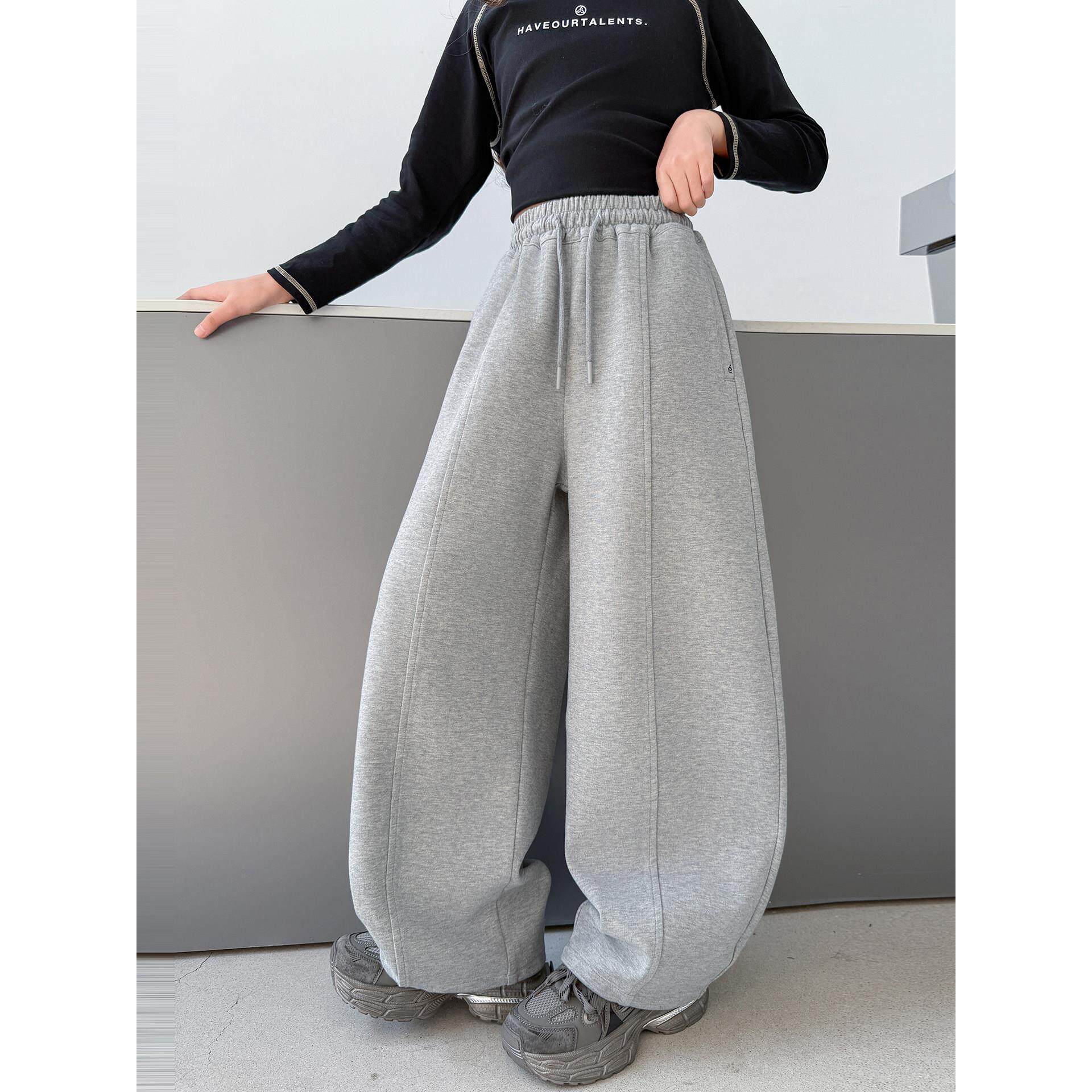 运动裤童女女童洋气装阔腿超好看大裤春款儿童卫裤时尚红装网裤子