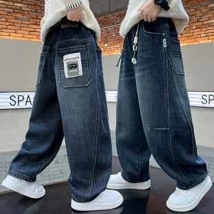 新款加厚宽松春秋儿童长裤秋冬加绒中大童牛仔裤男童男孩直筒2025