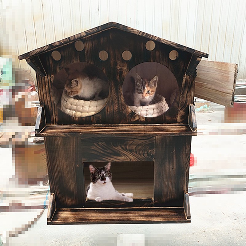 室外全实木防雨防腐猫窝可定制图片