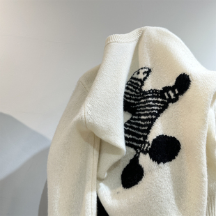 “本命趣味小马”100羊毛圆领套头毛衣女小宽松显瘦提花软糯打底