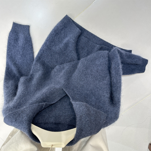 5山羊绒95绵羊毛胭脂粉翻领毛衣女松弛感老钱风拉绒polo领上衣冬