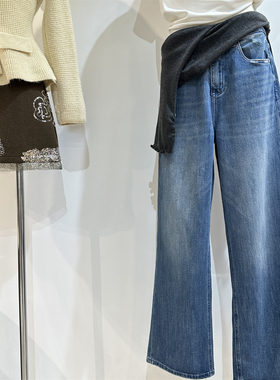 ji简百搭复古水洗蓝色窄版直筒牛仔裤女春26新款宽松显瘦阔腿长裤