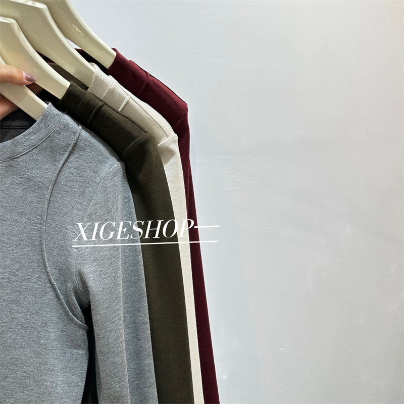 灰色假两件设计分割线显瘦打底衫女秋冬修身弹力内搭气质长袖上衣,女装/女士精品,T恤,淘宝优惠券,粉丝福利购,淘宝优惠卷