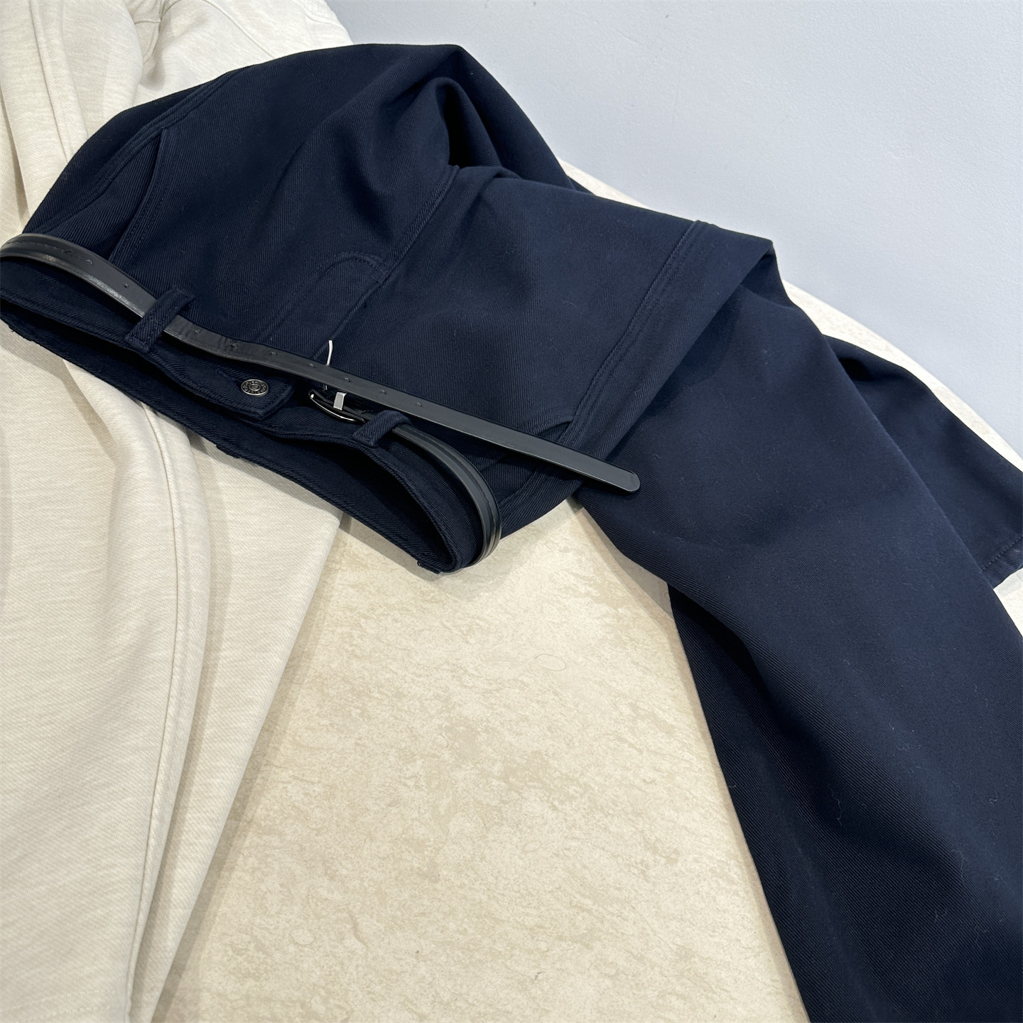 普鲁士蓝100棉欧版休闲裤女冬季加绒加厚高腰显瘦百搭阔腿长裤子