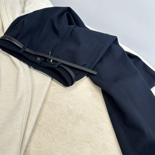 普鲁士蓝100棉欧版休闲裤女冬季加绒加厚高腰显瘦百搭阔腿长裤子