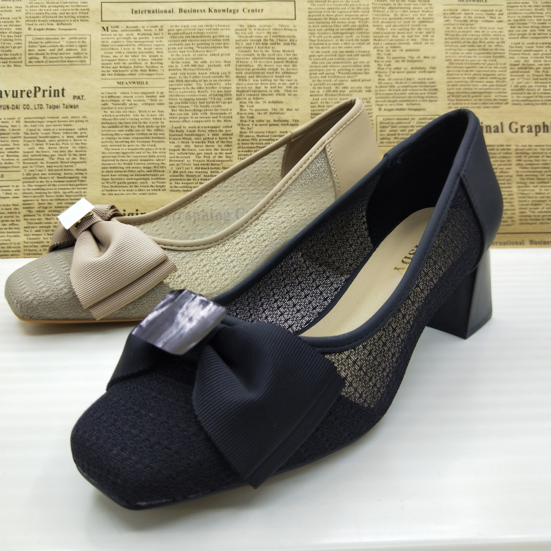 蝴蝶结甜美百搭粗跟中跟通勤女鞋