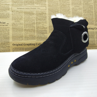 真皮反绒牛皮轻便上线休闲加绒真毛雪地靴防滑透气小码秋冬男靴子