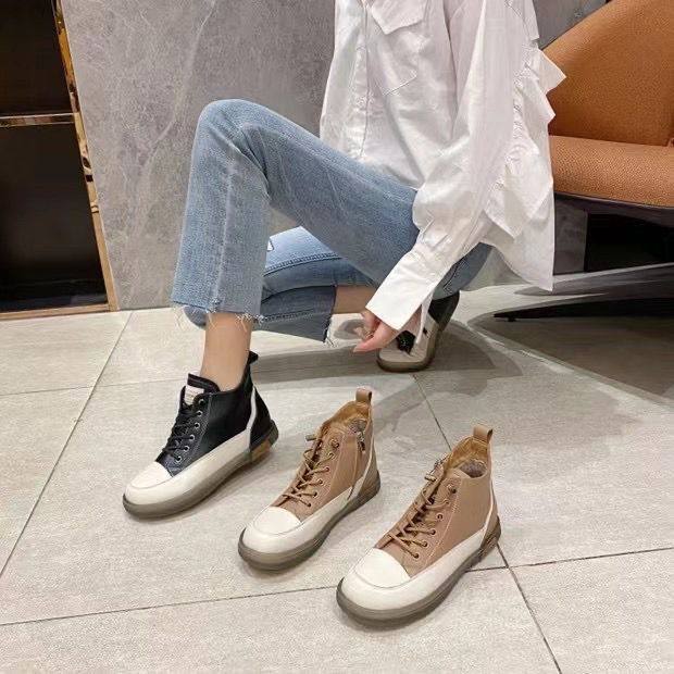 2024年新款百搭平底真皮头层牛皮软底牛筋底防滑高帮休闲板鞋女鞋,女鞋,高帮鞋,淘宝优惠券,粉丝福利购,淘宝优惠卷