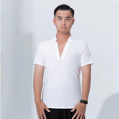 新款男士拉丁舞上衣白色比赛舞衣