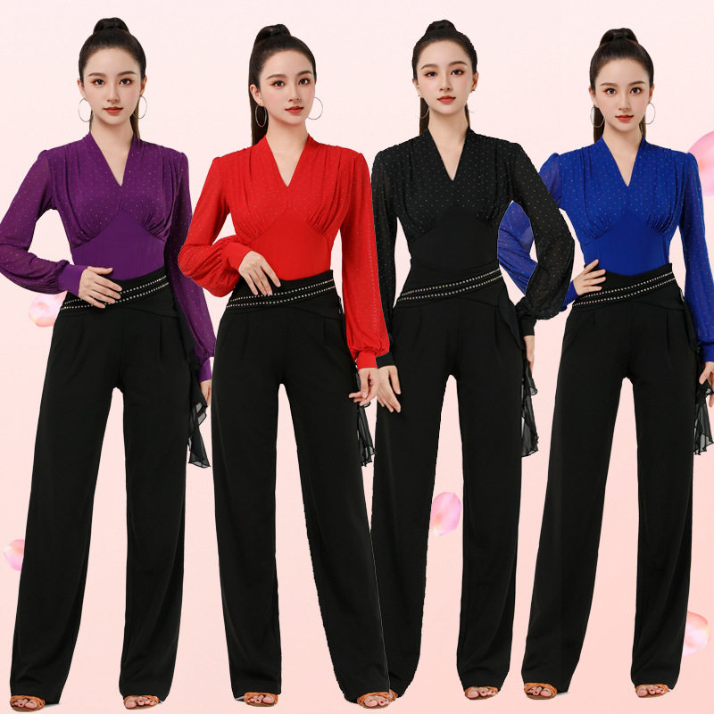拉丁舞交谊舞服灯笼袖秋季新款女