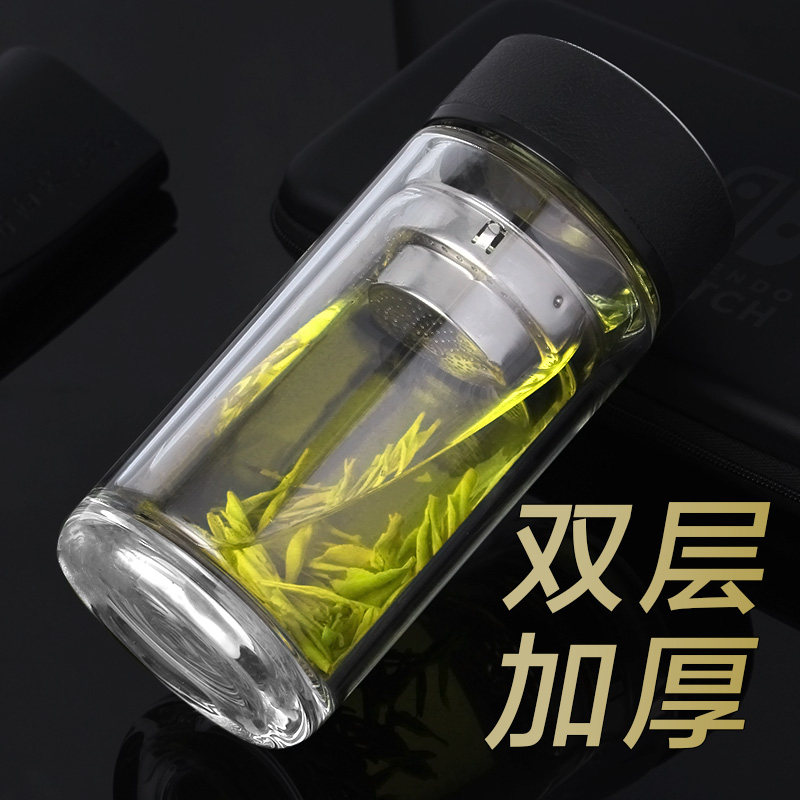 俊范水杯小双层玻璃杯加厚小容量男女士便携透明迷你矮胖玻璃茶杯_虎窝淘