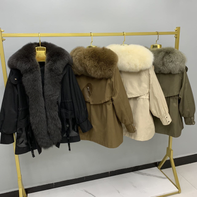 派克服女海军款狐狸毛领獭兔内胆