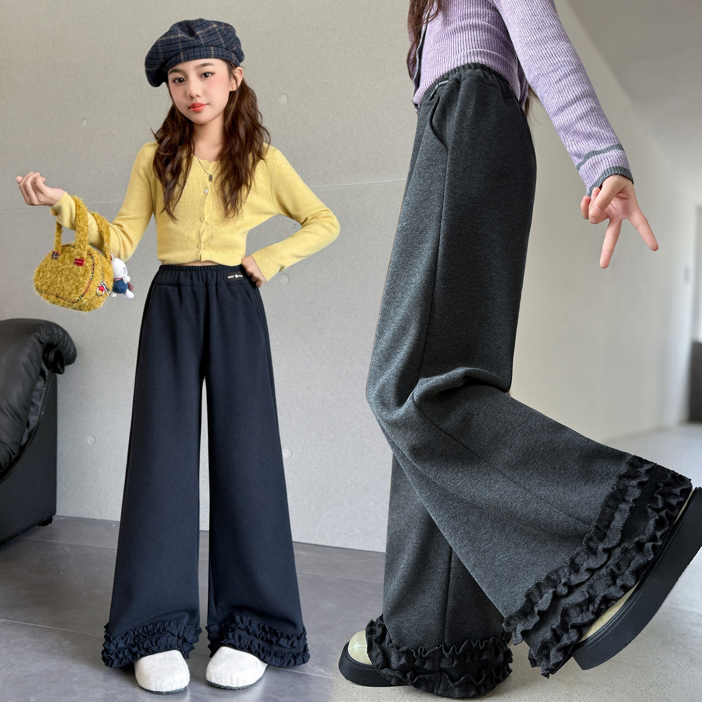 花边中大童春季洋气裤子阔腿裤女童新款2026春秋装女孩休闲裤儿童
