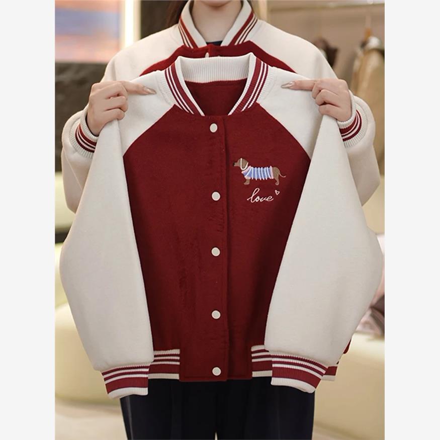女童夹棉棒球服秋冬款加厚呢子外套冬装儿童拼色立领羽绒棉服二棉