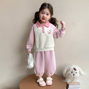 春装猫咪款女童超休闲卫衣衣服儿童女宝好看2026洋气套装Polo春秋