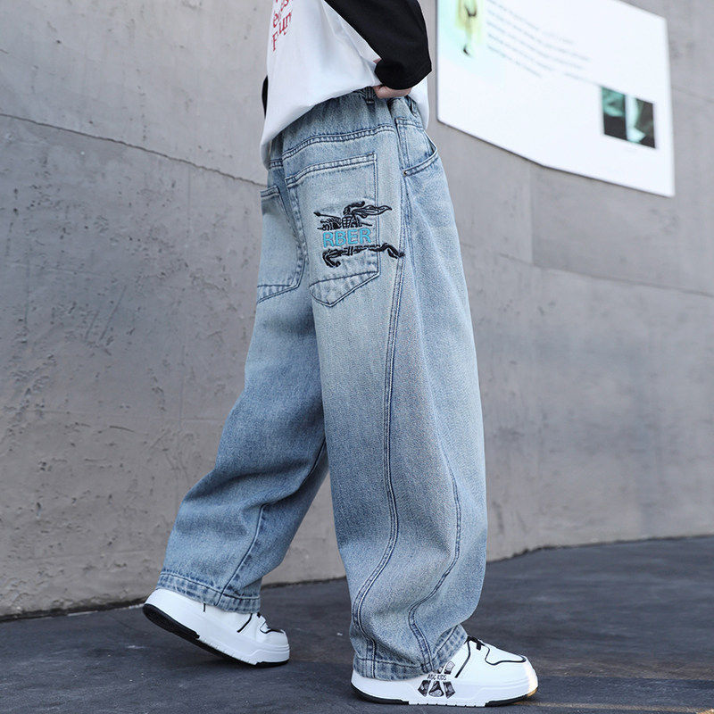 男孩儿童男童新款直筒痞帅春装长裤中大童牛仔裤春秋宽松2026春季