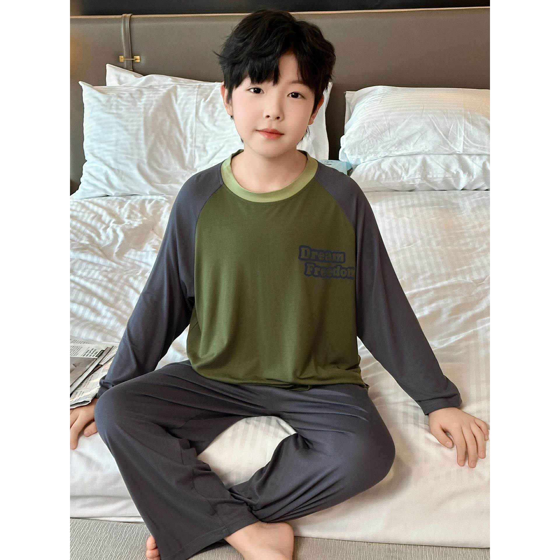 儿童莫代尔春装睡衣套装长袖男孩款中大童春秋家居服新款男童2026