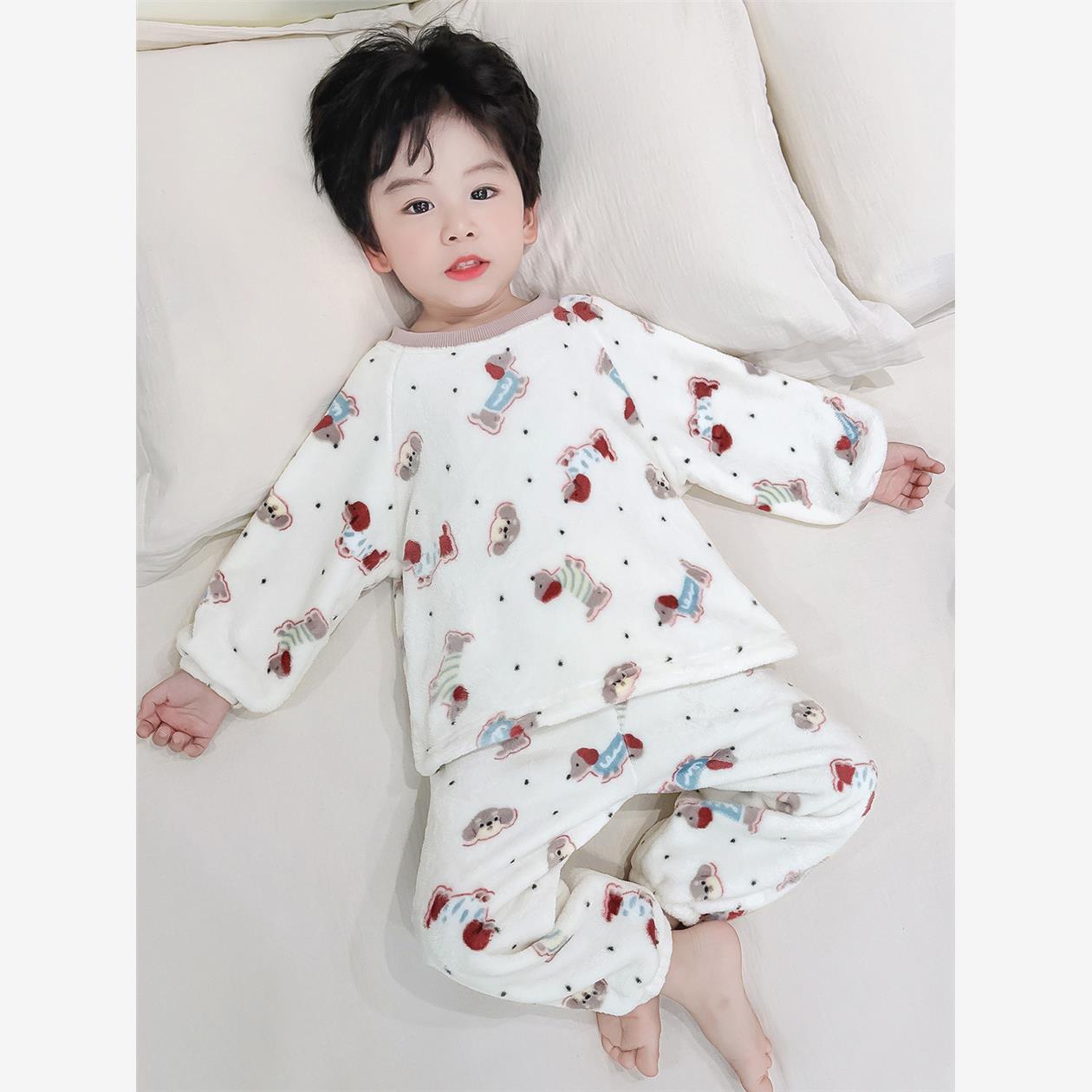 儿童睡衣法兰绒男孩2025新款秋冬季加厚宝宝珊瑚绒儿童家居服套装