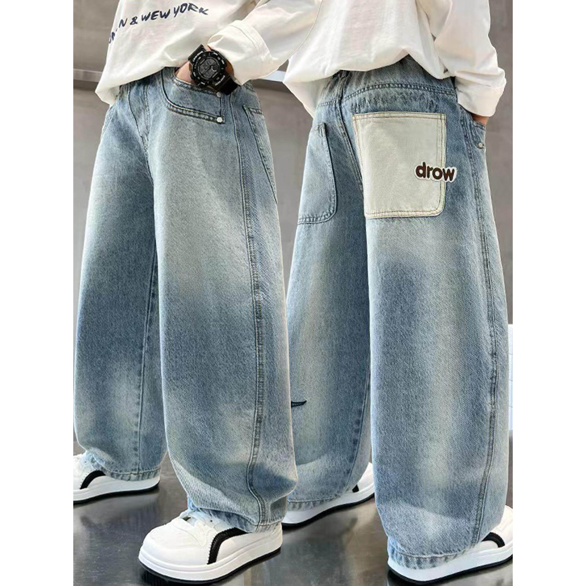 春装阔腿男童长裤直筒牛仔裤新款中大童潮酷男孩春秋儿童2026宽松